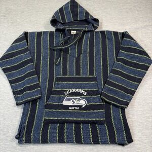 Textiles Hoodie Men M Blue Green Striped Baja Seattle Seahawks Patch Pullover